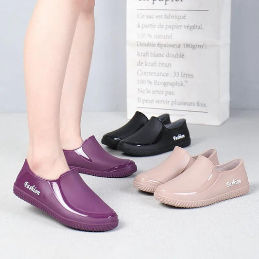 Women's Low-Top Rain Boots Adult Casual Waterproof Shoes Short Tube Kitchen Anti-Slip Ladies Summer Car Wash Work Water Shoes Soft Mother Shoes