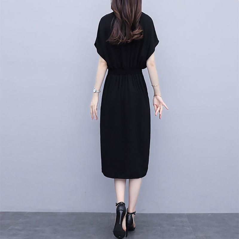 V-neck Print Split Slim Slimming Dress Summer Women's Temperament French Hepburn Style