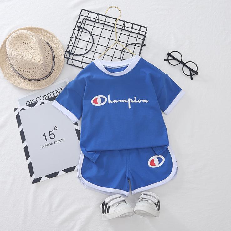 Children's Suit Summer Children's T-shirt Boys and Girls' Korean Style Set Sports Short Sleeve Suit