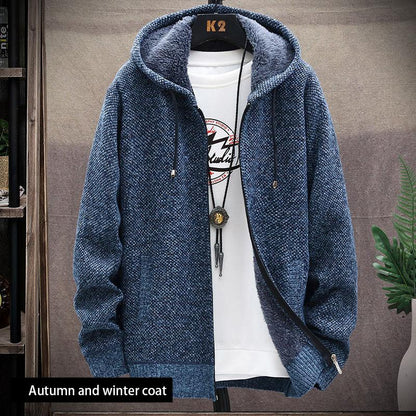 Men's Autumn and Winter Knitted Jacket Youth Jacket Knitted Handsome Casual Hooded Jacket