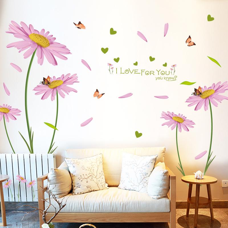 Creative TV Background Wall Decorative Wall Stickers Romantic Flowers Dutch Chrysanthemum