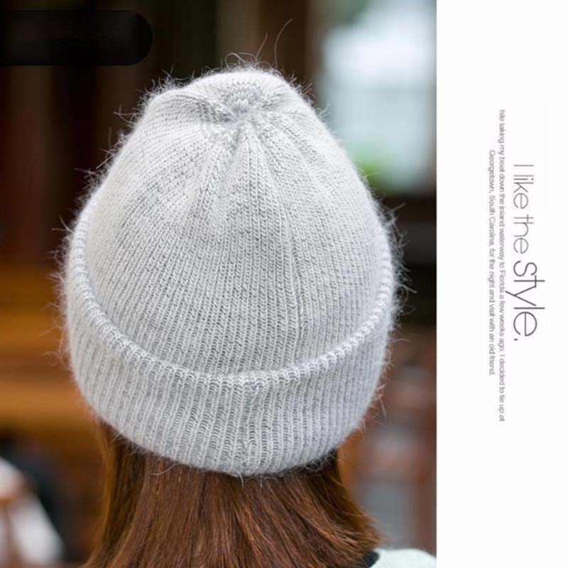 Women Winter Thicken Warm Faux Rabbit Fur Elastic Knitting Hat Beautiful Beanies Cap