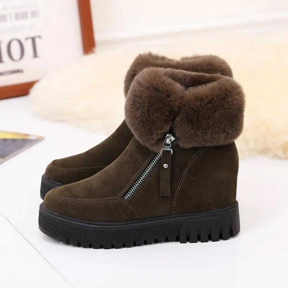 Real Rabbit Fur Plus Cashmere Shoes Increase In Thick Bottom Short Snow Boots Women's Plush Short Boots Winter Shoes Tide