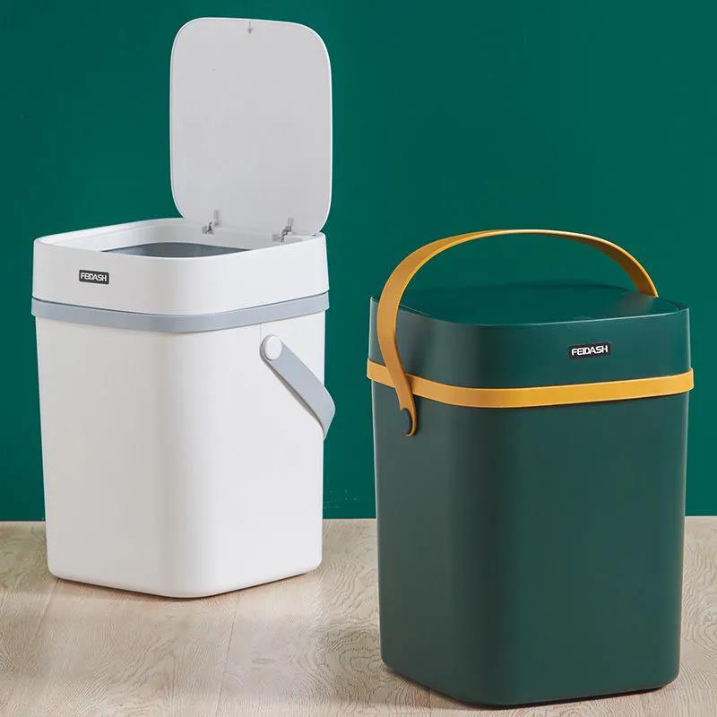 Trash Can with Lid Household Toilet Bathroom Kitchen Living Room Large-capacity Push-type Trash Can