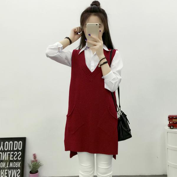 Autumn and Winter Mid-length Knitted Vest Women Loose Hedging V-neck Vest Thickened Large Size Waistcoat