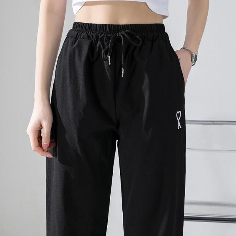 Summer Thin Sports Pants Women Korean Version of High Waist Wide Legs Loose High Thin Nine-point Casual Pants