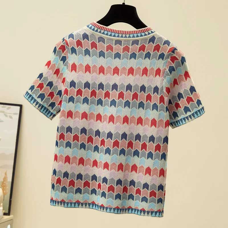 Size Thin All-match Knitted Top Fat Sister Mm Cover Belly Short-sleeved T-shirt