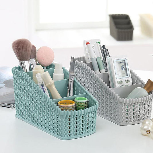 Imitated Rattan Office Desktop Cosmetic Storage Box Plastic Debris Sorting Box Lipstick Remote Control Storage Box