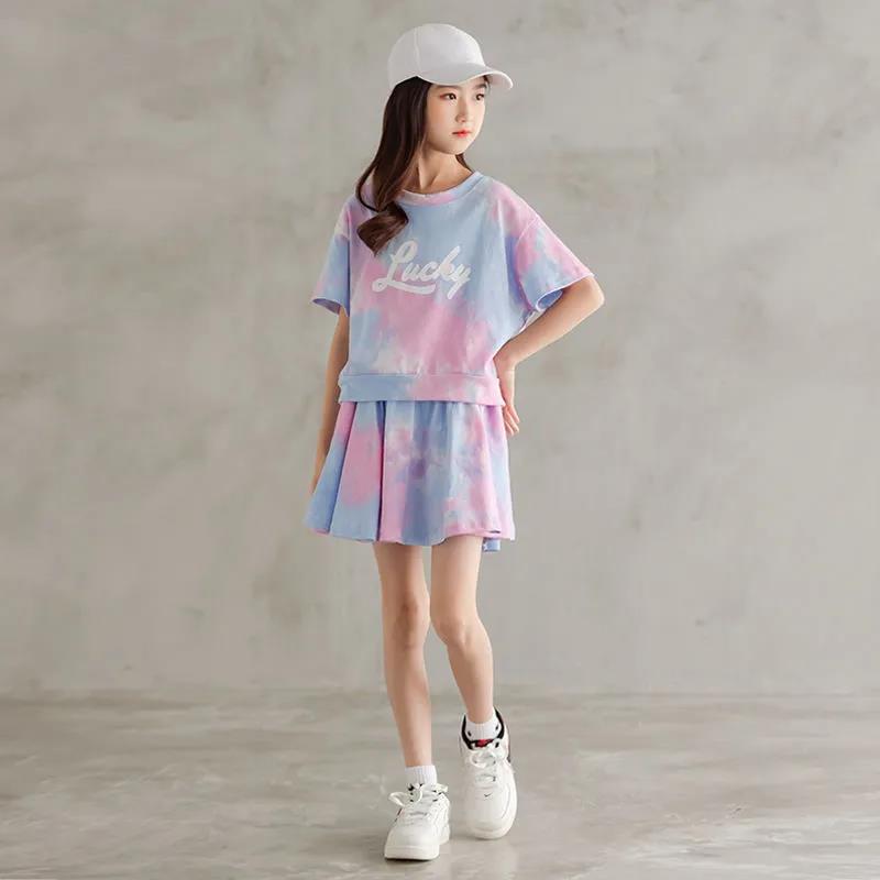 Two-piece Girls' Suit Summer Dress Korean Version of The Little Girl Short-sleeved Short Dress