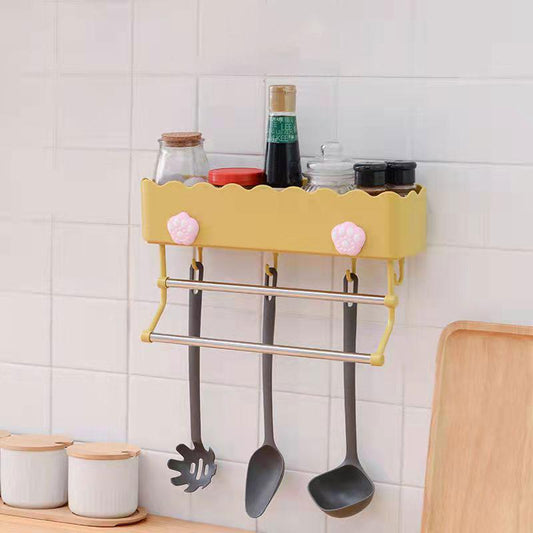 38cm Towel Rack with Hook with Kitchen Storage Rack Bathroom Wall Shelf Bathroom Free Punching Multifunctional Hanging Storage Rack