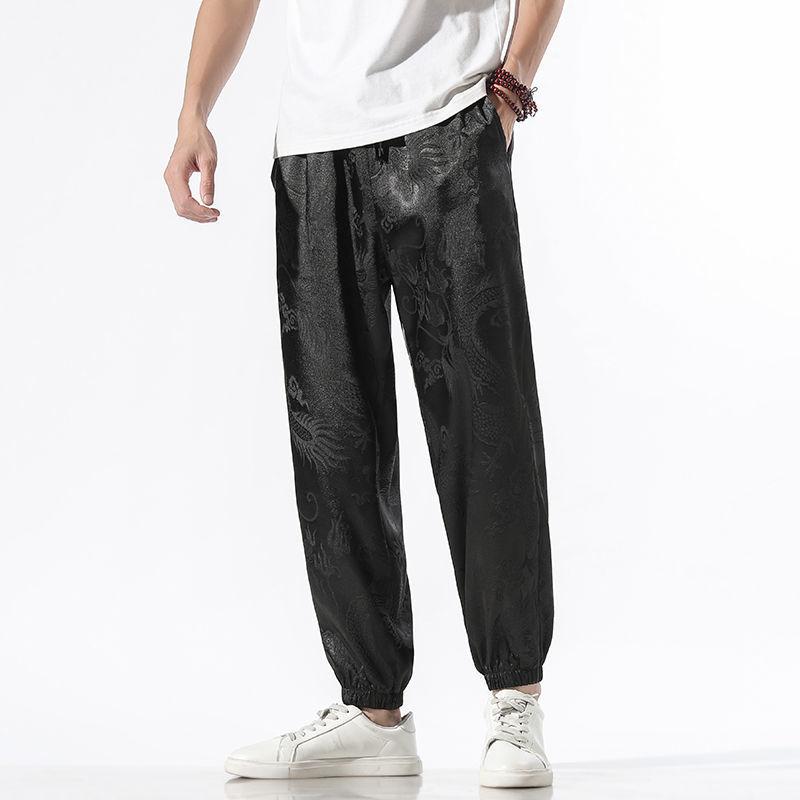 Chinese Style Dark Dragon Men's Color-changing Shiny Trousers Casual Cropped Pants High-end Sports Pants