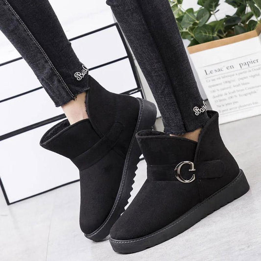 Winter Short Boots Women's Plus Velvet Thickened Flat Chelsea Snow Boots Warm Outer Wear Cloth Cotton Shoes