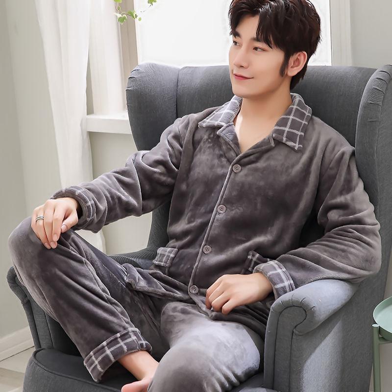 Pajamas Men's Winter Coral Velvet Thickened Plus Velvet Warm Spring, Autumn and Winter Men's Flannel Home Service Suit