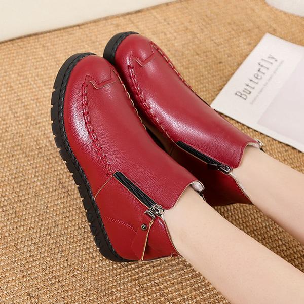 Winter Mom's Cotton Shoes Middle-aged Plus Velvet Warm Women's Boots Flat Non-slip Short Boots Large Size Leather Shoes