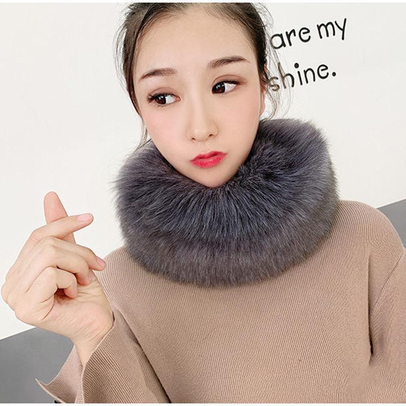 Female Korean Style Imitation Fox Fur Bib Fur Collar Scarf Thick Warm Faux Fur Bib Autumn and Winter Solid Fluffy Plush Neck Collar Round Wrap Shawl