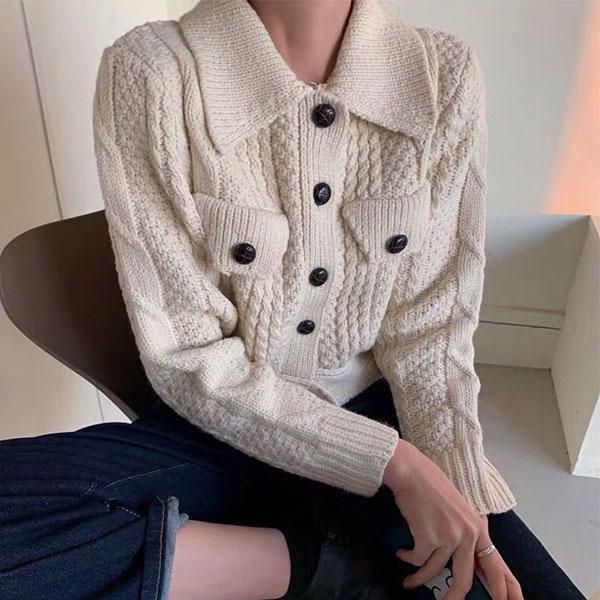 Twist Sweater Short Jacket Women Spring and Autumn Retro Hong Kong Style Jacket Loose Wild College Style Sweater Cardigan