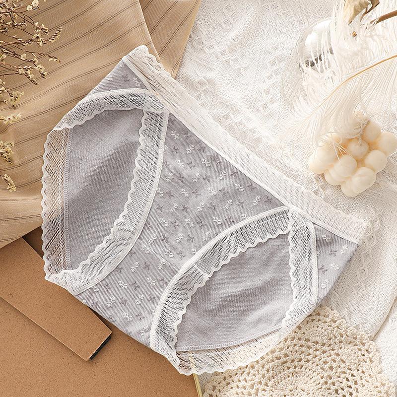 5Pcs/Set Women's Spring and Summer Large Size Causal Soft Briefs Low Waist Solid Color Seamless Lace Cotton Panties