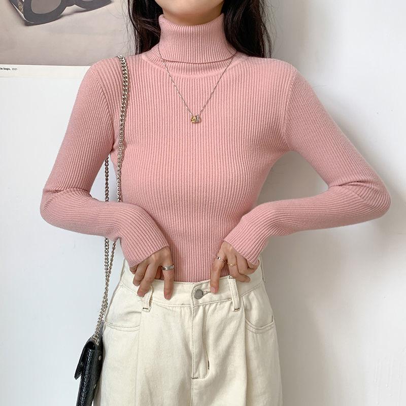 Turtleneck Sweater Women Autumn Winter New Slim Long Sleeve High Neck Pullover Knitted Sweaters White Jumper Basic Tops Casual Clothes Women