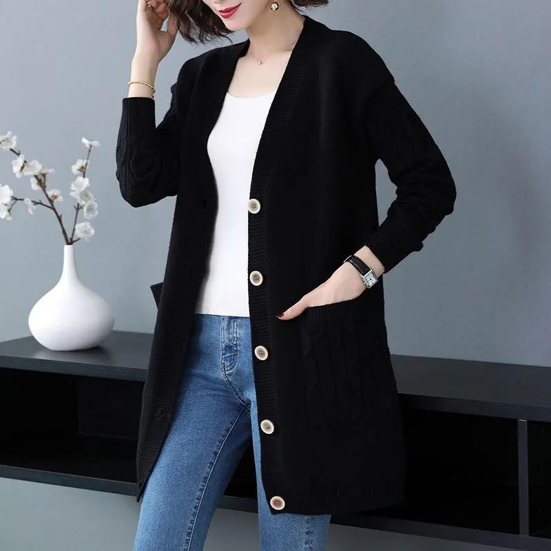 S-XXXL Women's Winter Solid Color Loose Knitted Cardigan Large Size Buttons Sweaters Female Autumn Long Sleeve Casual Knitted Coat