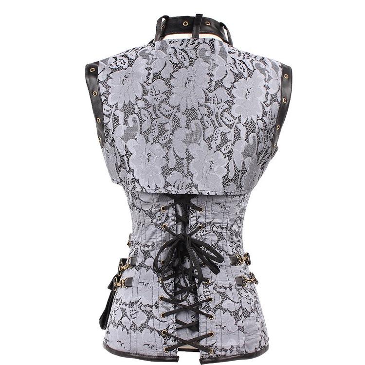 Corset Steampunk Corsage Bodice Steel Boned Gothique Brocade Corsets and Bustiers Black Red Basque