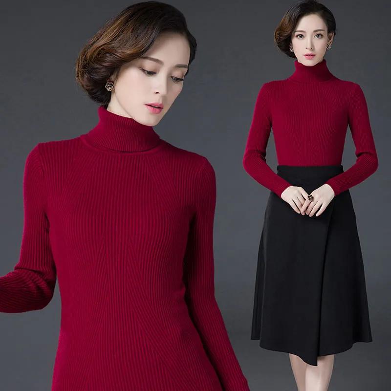 Women Turtleneck Sweater Autumn Winter Slim Plus Size Black Lady Pullover Sweaters Slim Knitted Jumper