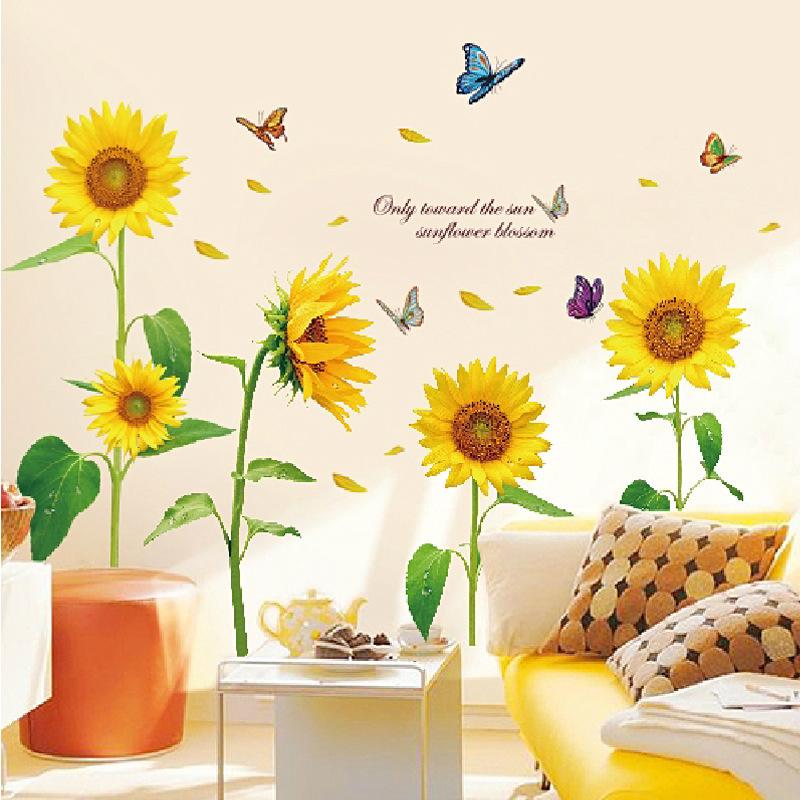 Sunflower warm wall stickers living room sofa background rustic style stickers removable bedroom