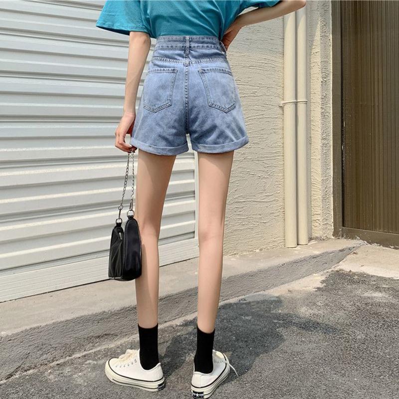 WTEMPO Women Denim Shorts Jeans Heart-shaped Embroidery Washed Denim Summer High Waist Casual Shorts