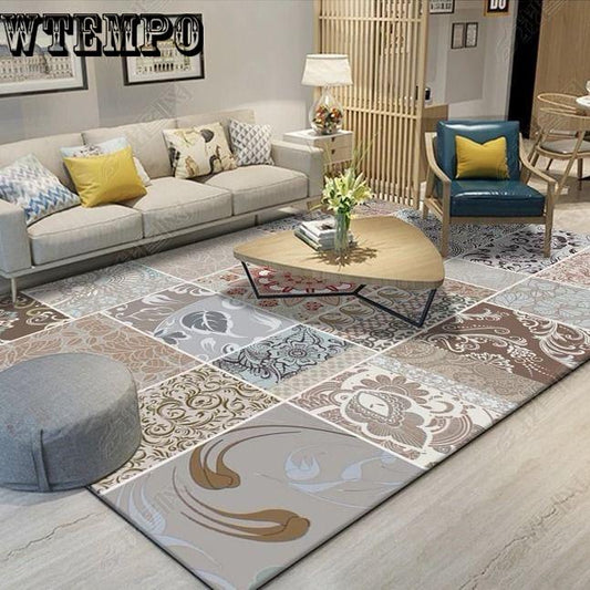 Floor Mat Geometrical Pattern Color Block Washable Living Room Mat