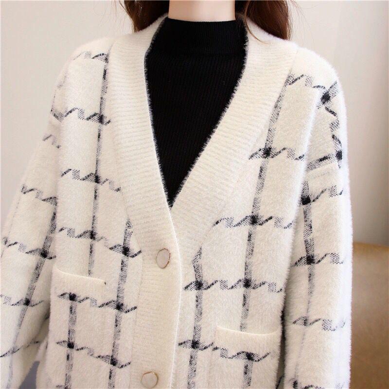 Autumn and Winter Mohair Cardigan Jacket Wild Loose V-neck Shirt Button Fashion Women's Top