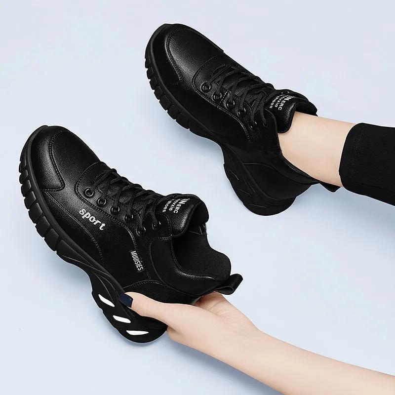 Single Shoes Sports Shoes Women's Shoes All-match Running Shoes Women's Casual Shoes Thick-soled Non-slip Flat Leather Shoes