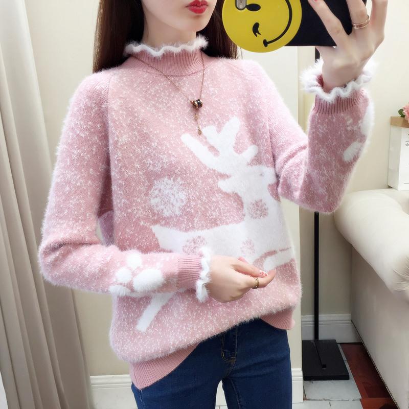 Round neck sweater cashmere warm sweater winter ladies sweater long sleeve large size sweater