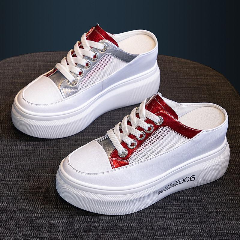 Casual High Heels Loafers Breathable Vulcanize Women Sneakers PU Round Toe Embroider Platform Wedge Tenis Feminino