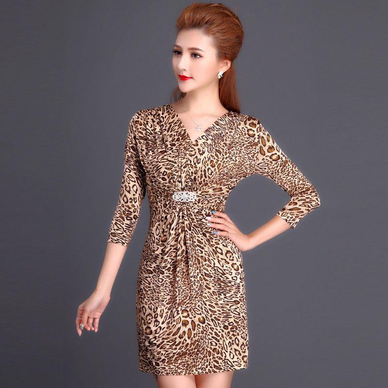 Long Sleeve Deep V Neck Leopard Print Sexy Bodycon Mini Dress Women Fashion Christmas Party Clothes