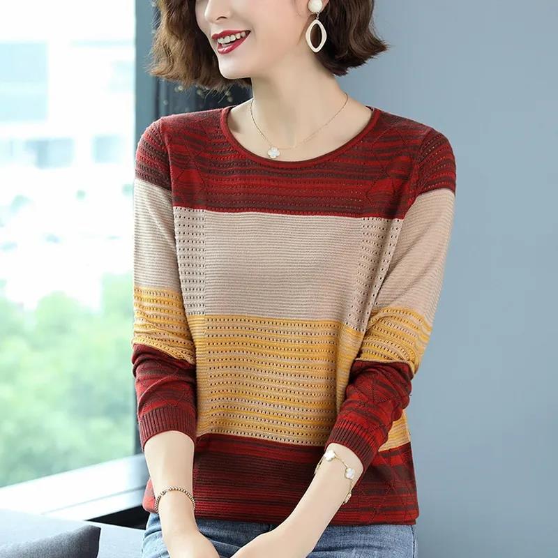 Knitted Bottoming Shirt T-shirt Large Size Spring and Autumn Round Neck Long-sleeved Women's Tops