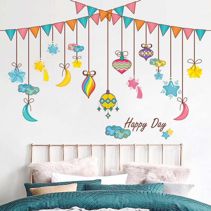 Cartoon background wall stickers kindergarten decoration starry sky hanging flag stickers