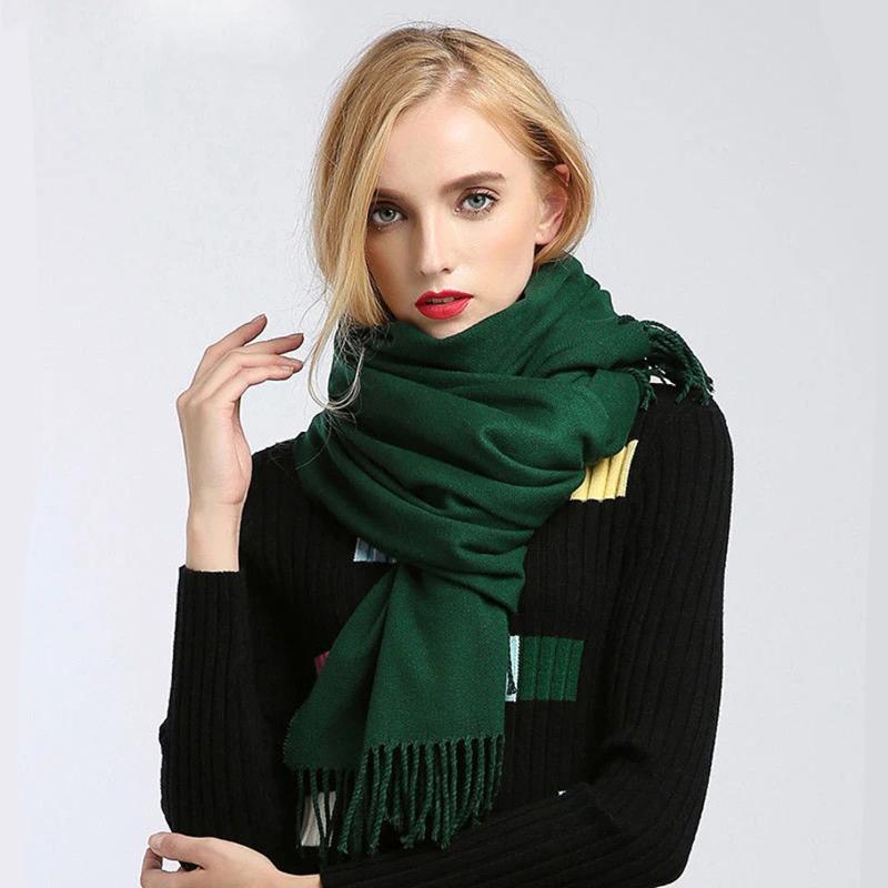 Scarves Women Cashmere Scarf Solid Thick Warm casual Winter Scarves for Ladies Hijabs Pashmina Shawls Wraps Tassel Female Echarpe 2021