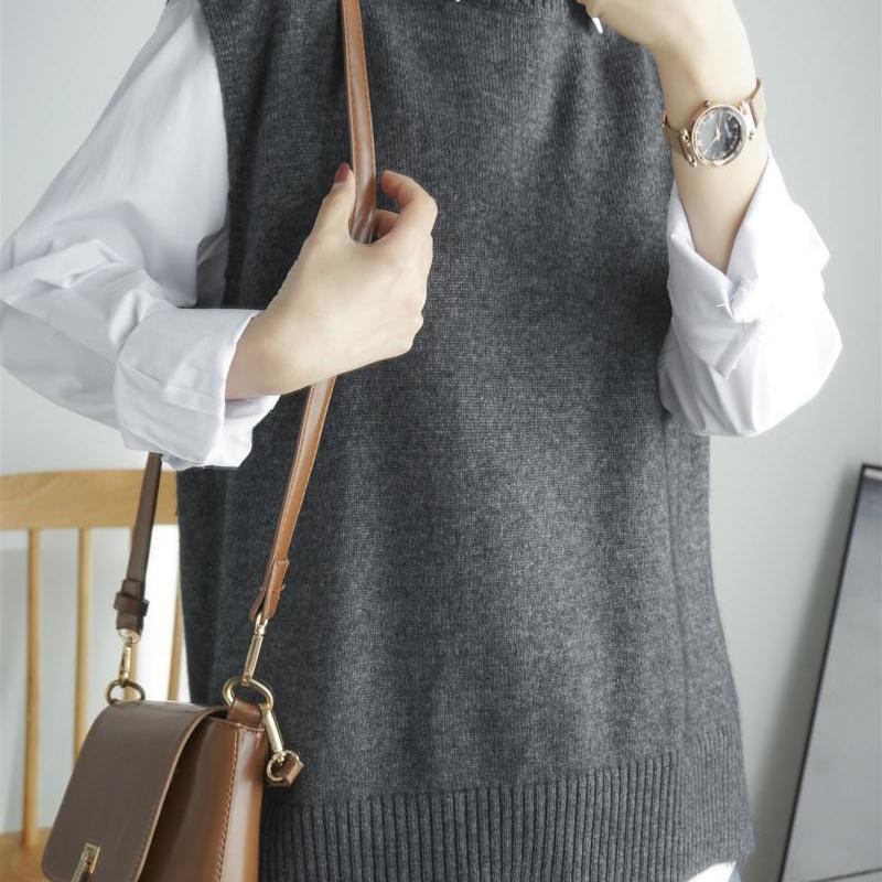 Women Sweater Oversizes Vest O-neck Sleeveless Pullover Knitted Vest Office Lady Temperament Casual Chic Vest Coat Winter