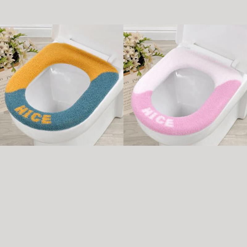 2 Pcs Toilet Seat Covers Mat Winter Thickened Fleece Warm Toilet Cushion Soft Washable Home Bathroom Lavatory Nordic Toilet Seat Pad with Handle