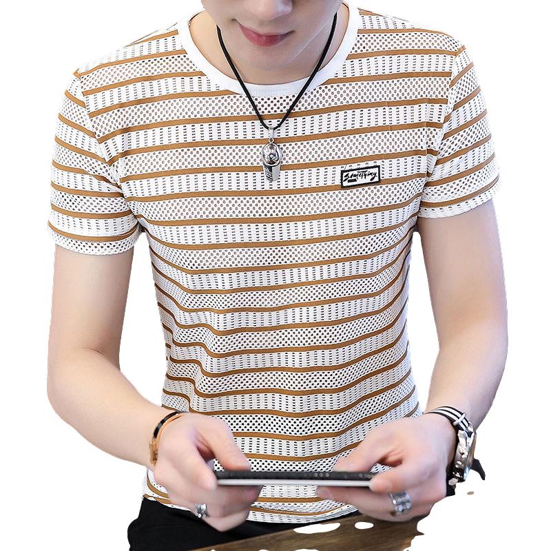 Summer Ice Silk Short-sleeved T-shirt Male Trend Men's Short-sleeved Male T-shirt Hollow Men's Short-sleeved Shirt