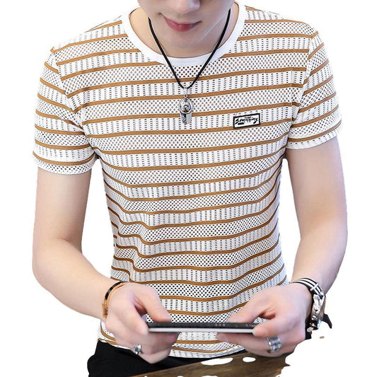 Summer Ice Silk Short-sleeved T-shirt Male Trend Men's Short-sleeved Male T-shirt Hollow Men's Short-sleeved Shirt