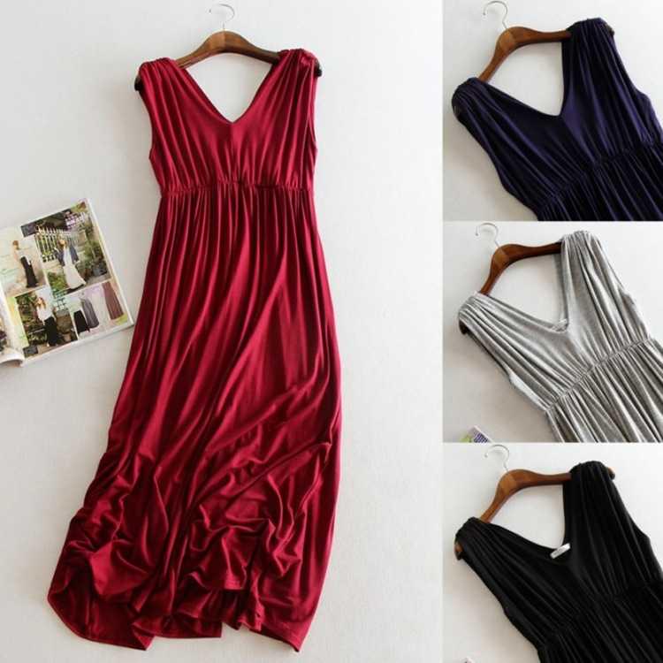 V-neck Sleeveless Long Maxi Dress Large Size Big Swing Cotton Evening Party Dress Elastic