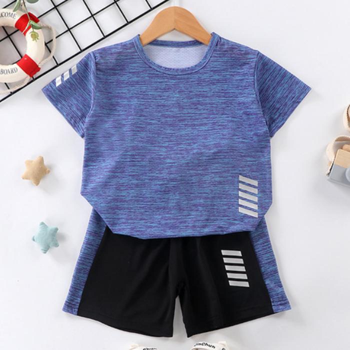 Children's Short Sleeve Suit Running Sportswear Casual Quick Drying Clothes Boy and Girl Summer T-shirt Shorts Two Piece Set