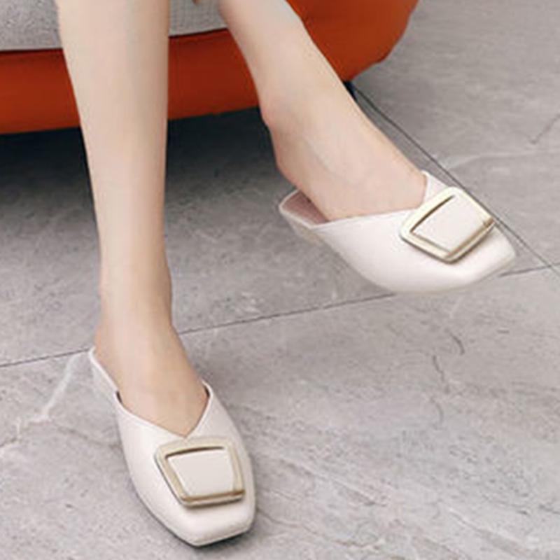 Slippers Sandals Women's Summer Fashion Outer Wear Square Buckle Not Leaking Toes Half Slippers It's One Size Bit Smaller