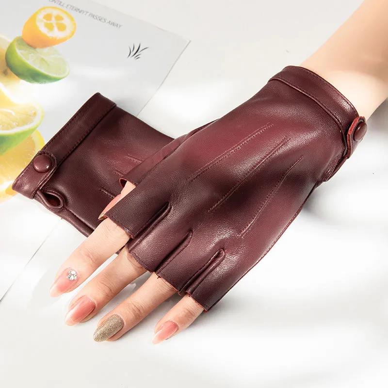 Women's Leather Half-finger Gloves Outdoor Driving Riding Fingerless Fitness Sports Gloves Biking Mittens Wear-resistant Gloves