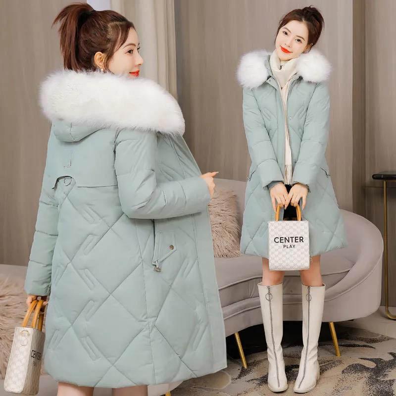 Down Padded Jacket Women's Mid-length Winter Fit Slimming Big Fur Collar Padded Padded Jacket