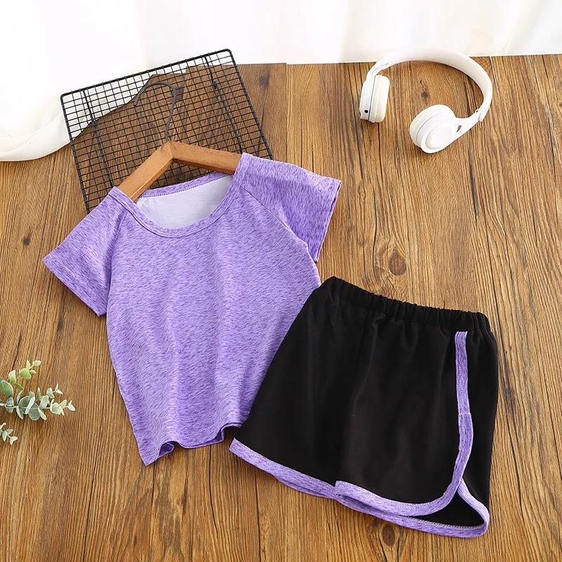 Children's Quick-drying Suit Two-piece Suit Boys and Girls Baby Summer Casual Sportswear Shorts Short-sleeved T-shirt Ice Silk