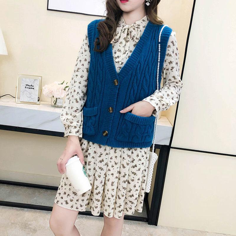 Autumn and Winter Knitted Cardigan Vest with Sleeveless Solid Color Jacket Fashion Casual Women Sweater