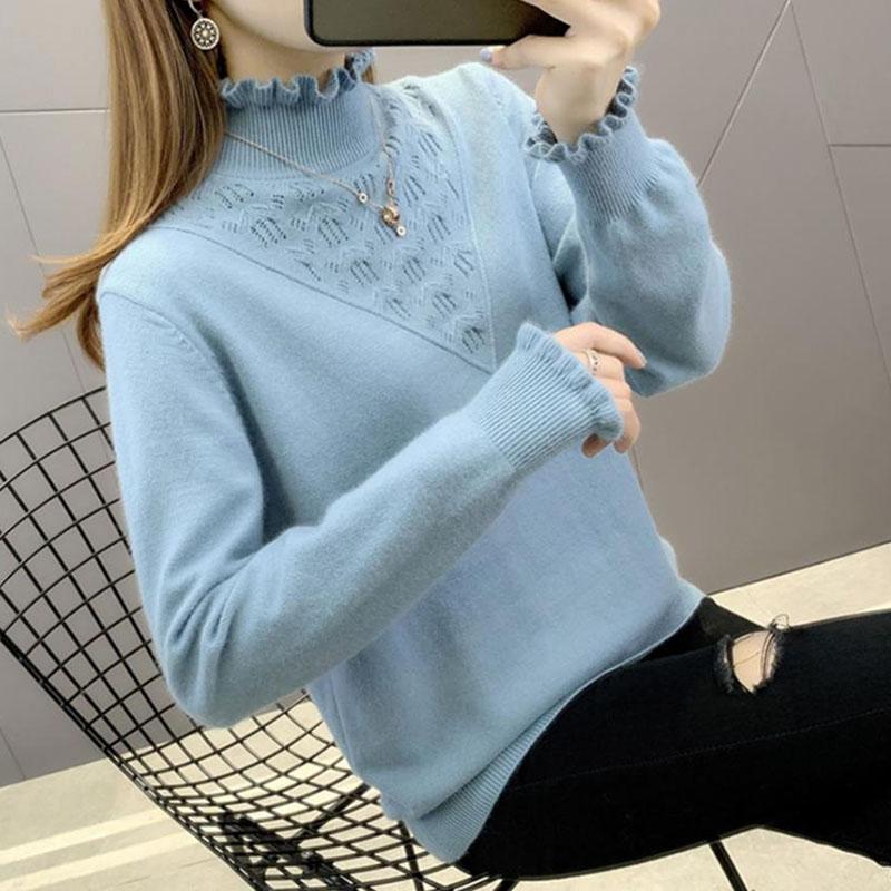 Sweater Autumn/winter Ruffled Half Turtleneck Sweater with Fungus Collar, Women's Bottoming Shirt, Foreign Style