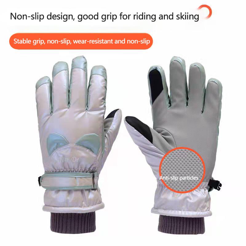 Women's Warm Ski Gloves Windproof Cold Resistant Gloves Plus Velvet Thick Cotton Girls Touch Screen Waterproof Riding Gloves Outdoor Sports Gloves