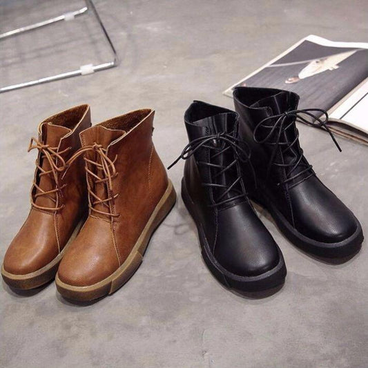 Retro Martin Boots Female British Style Boots Short Boots Flat Women's Boots Ladies Motorcycle Boots